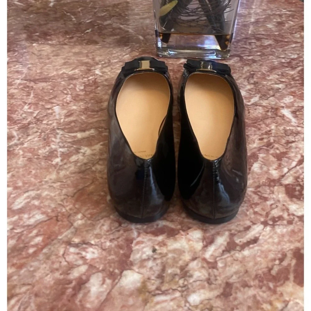 New Bruno Magli Mina Black Patent Leather Bow Ballet Flats Size 40 /US 9, $325